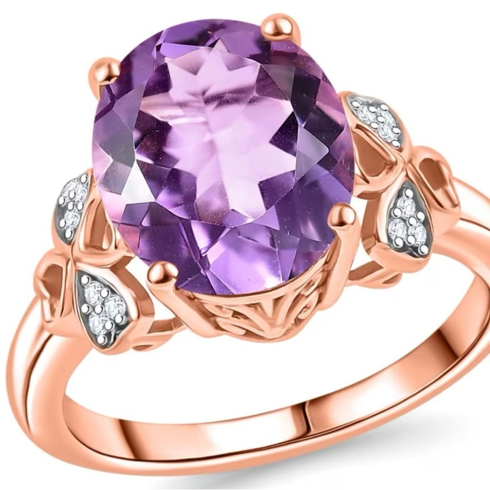 Rose De France Amethyst 4.60ctw Ring in 18K Vermeil Rose Gold over Silver